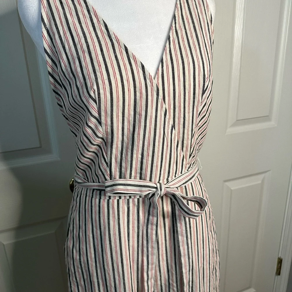 Very J Jumpsuit, Wide leg, Striped, Racerback, belt, 100% Cotton, Medium
